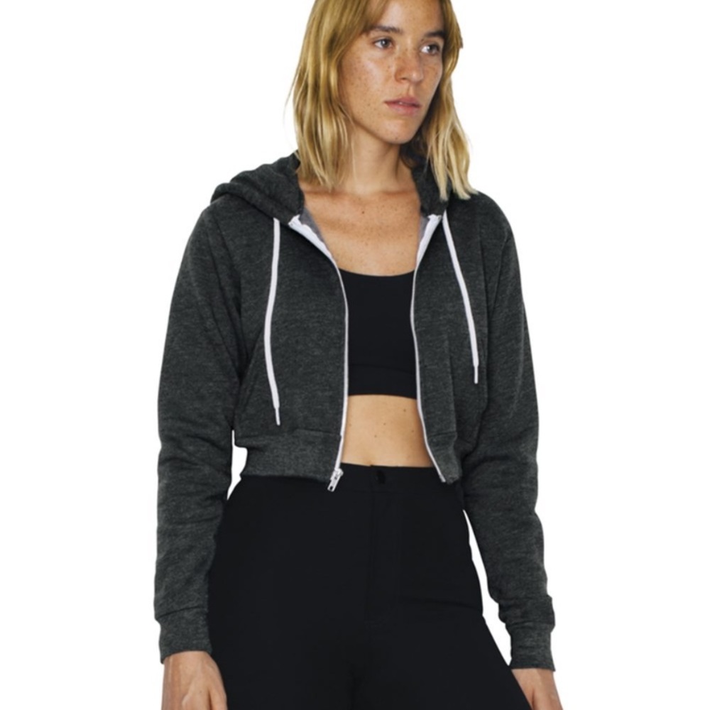 Dark grey American apparel cropped full zip hoodie